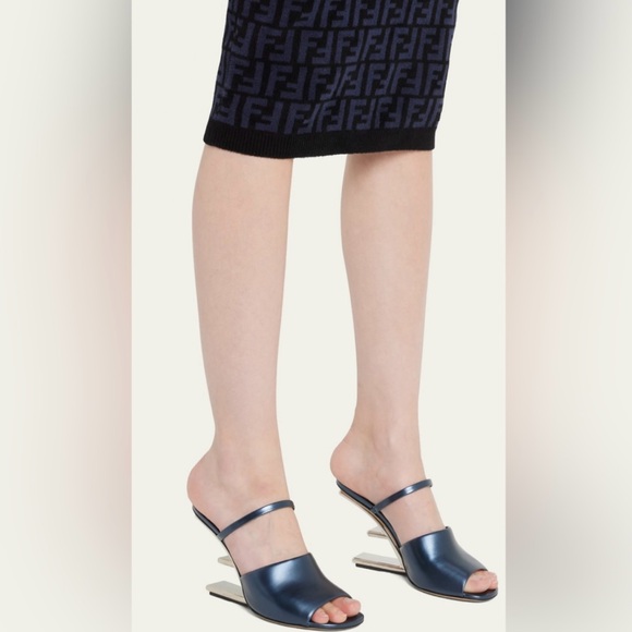 Fendi First Metallic F-Heel Mule Sandals - Picture 3 of 15